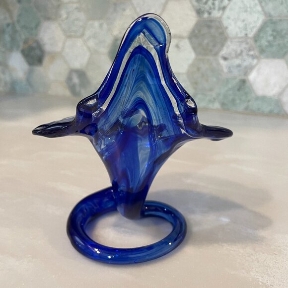 Vintage MCM Blue Cobalt Hand Blown Art Glass Vase Jack in the Pulpit - Picture 3 of 5